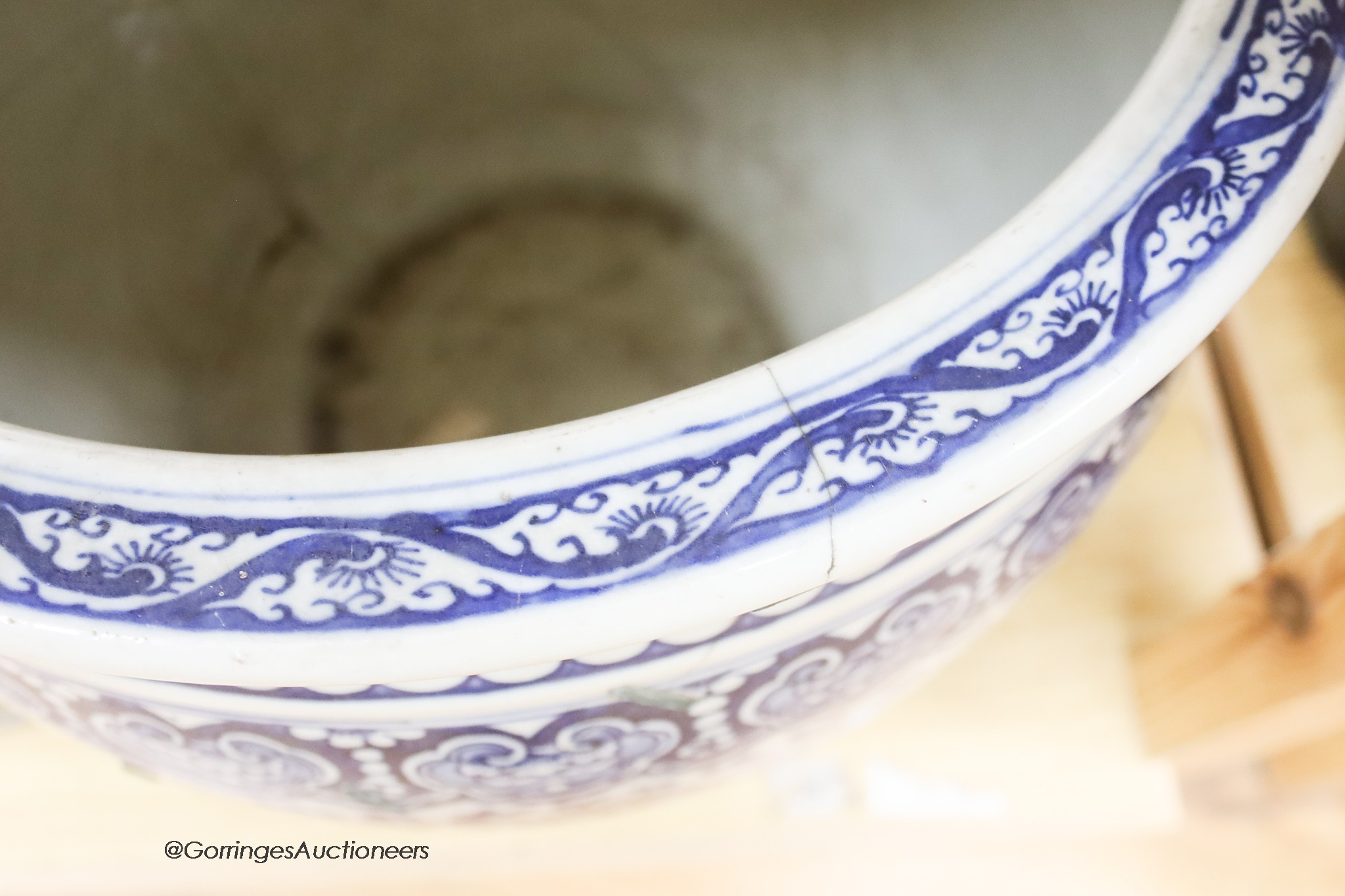 A 19th century Chinese blue and white jardiniere, height 34cm